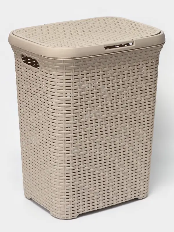 Корзина бельевая &laquo;Ротанг&raquo;, 60 л, 34.6&times;44.5&times;56 см, с крышкой, латте