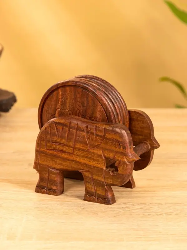 Подставка под горячее  Подставка под горячее "Слон" (набор 6 шт), 12х12х6,5 см, дерево шишам