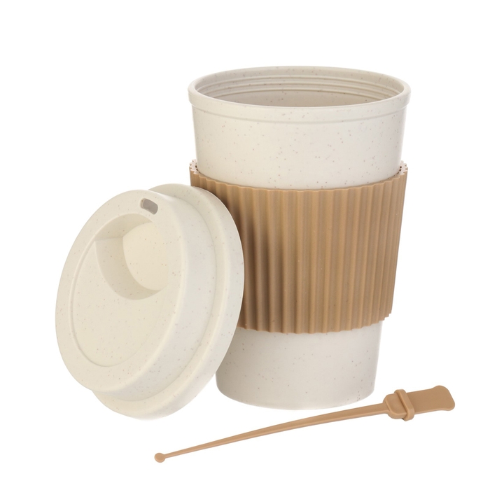 Термостакан для кофе, 470 мл, PP пластик, 14.2 × 9.3 см, с ложкой, с крышкой