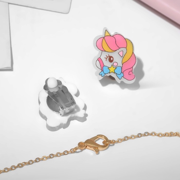 Набор детский «Выбражулька» 3 предмета клипсы, кулон, кольцо, единорожка, цветной в золоте Набор детский «Выбражулька» 3 предмета клипсы, кулон, кольцо, единорожка, цветной в золоте