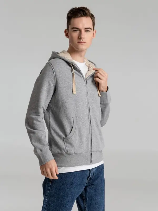 Толстовка унисекс на молнии Sherpa 280, серый меланж, размер XS Толстовка унисекс на молнии Sherpa 280, серый меланж, размер XS