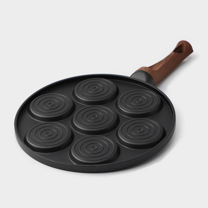 Сковорода-оладница литая Доляна «Смайлы», d=26 см, ручка soft-touch, цвет чёрный Сковорода-оладница литая Доляна «Смайлы», d=26 см, ручка soft-touch, цвет чёрный