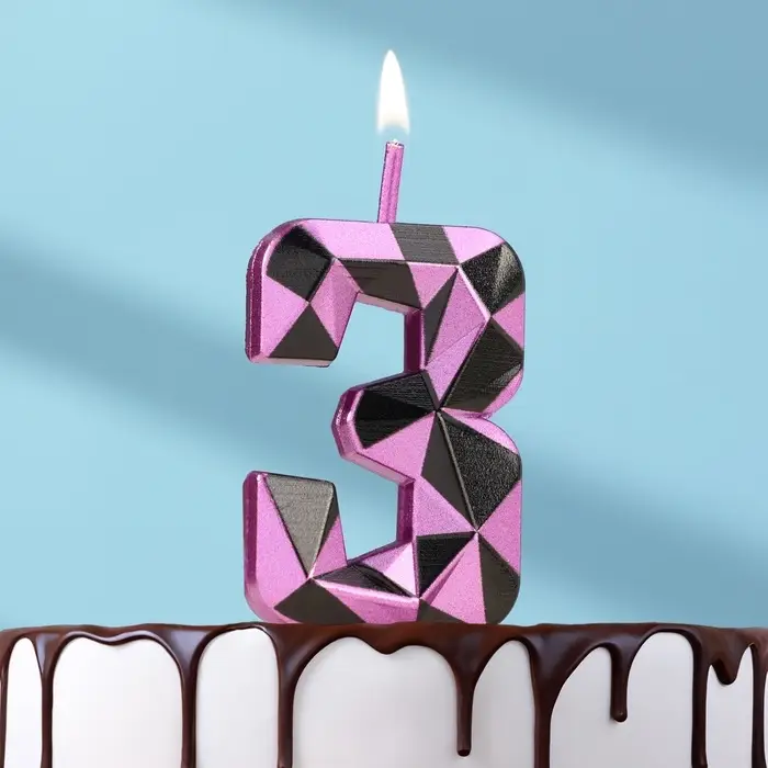 Свеча для торта &laquo;Алмаз&raquo;, цифра 3, фиолетовый металлик