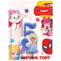 Свеча в торт цифра 5 &laquo;С Днем рождения&raquo;, Снежная принцесса, 8.5&times;5 см