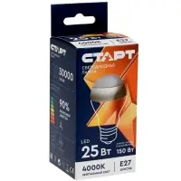 Лампа светодиодная СТАРТ, 25 Вт, Е27, А60, 4000К, 2000 Лм, свечение нейтральное белое