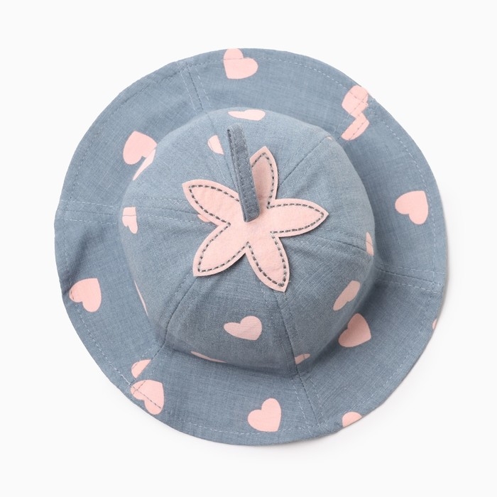 Панама для девочки MINAKU с сердечками, цвет синий, р-р 48 Панама для девочки MINAKU с сердечками, цвет синий, р-р 48