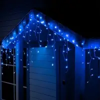 Гирлянда &laquo;Бахрома&raquo; 3&times;0.6 м, IP44, УМС, белая нить, 160 LED, свечение синее, мерцание белым, 220 В