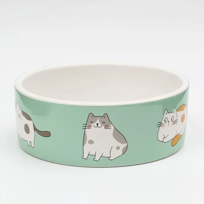 Миска &laquo;Котяры&raquo;, 300 мл, 12.5&times;12.5&times;4.5 см, керамика, зелёная, белая