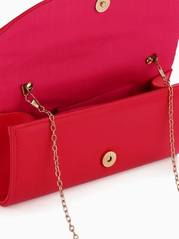 Сумка-клатч женская вечерняя на магните, на длинной цепочке, однотонная, фуксия