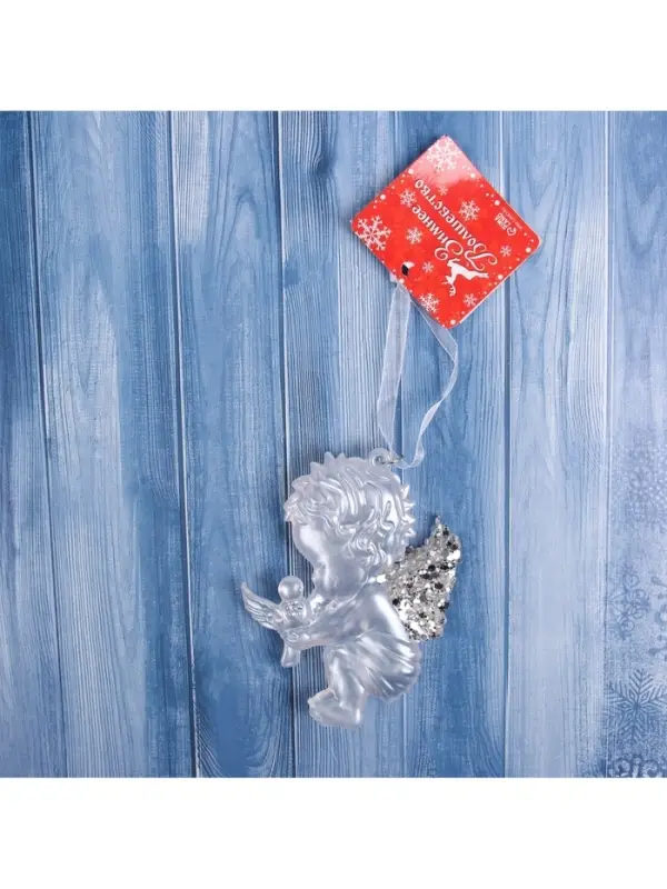 Ёлочная игрушка &laquo;Зимнее волшебство. Ангелочек с голубем&raquo; пластик, 10&times;7 см, белый