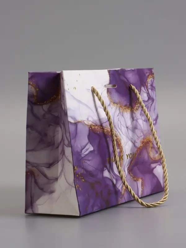 Пакет подарочный "Мрамор", фиолетовый с бантиком, 19 х 15 х 7 см