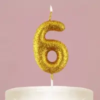 Свеча для торта, цифра, блестящая «6», золото, 9,5 х 4 см