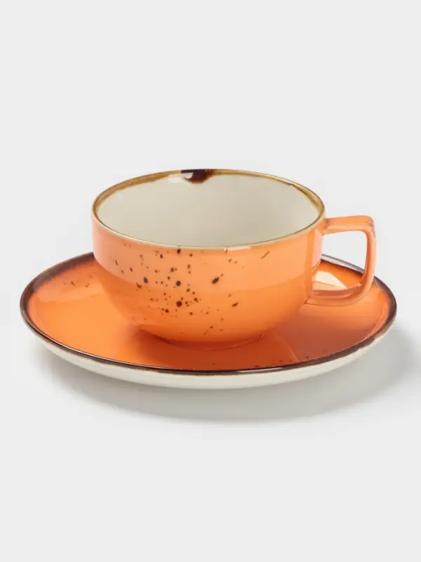 Чайная пара Magistro &laquo;Церера&raquo;, 2 предмета: чашка 250 мл, блюдце d=16.3 см, фарфор, оранжевая
