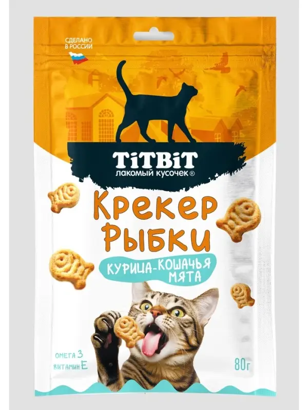 Крекер рыбки для кошек TiTBiT со вкусом курицы и кошачьей мяты, 80 г
