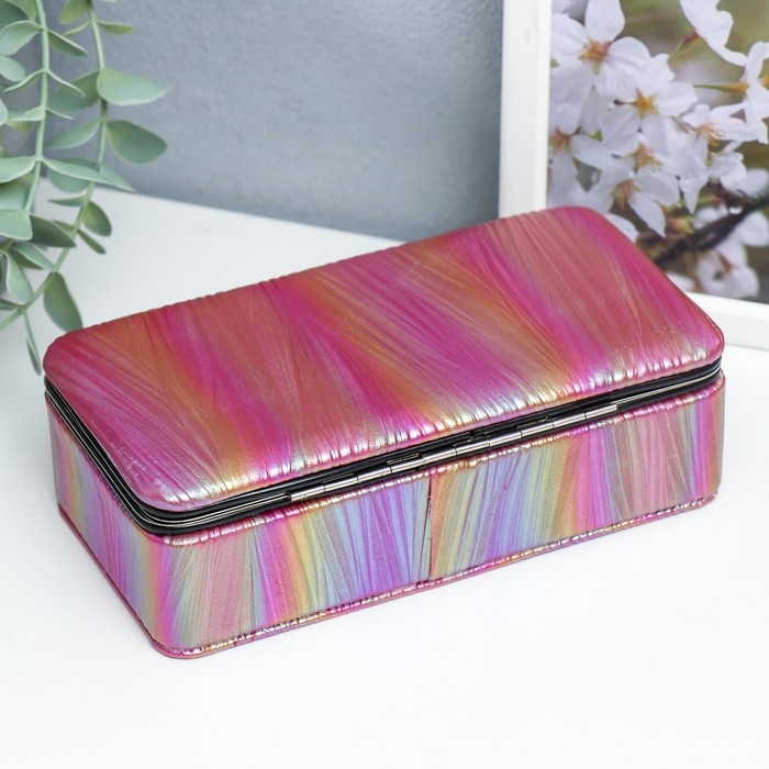 Шкатулка кожзам для украшений  Шкатулка кожзам для украшений "Полосы.Текстура. Красная переливы" 6х9,8х18,5 см