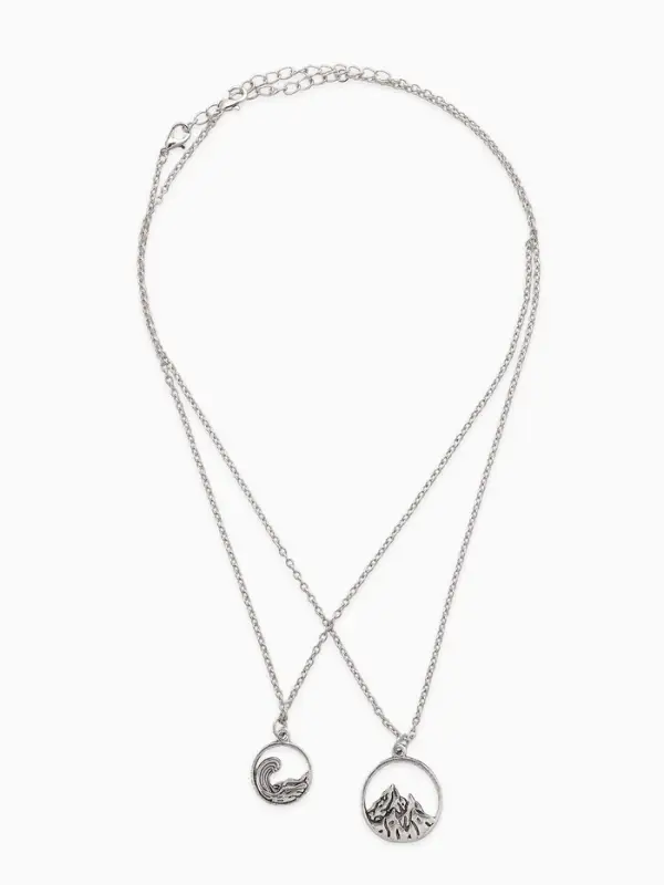 Кулоны парные &laquo;Горы и море&raquo;, 45 см, цвет чернёное серебро