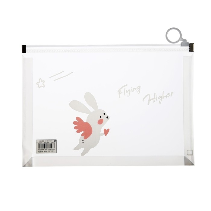 Папка-конверт на молнии формат А5, 180мкр, с рисунком Папка-конверт на молнии формат А5, 180мкр, с рисунком "Зайчик", МИКС