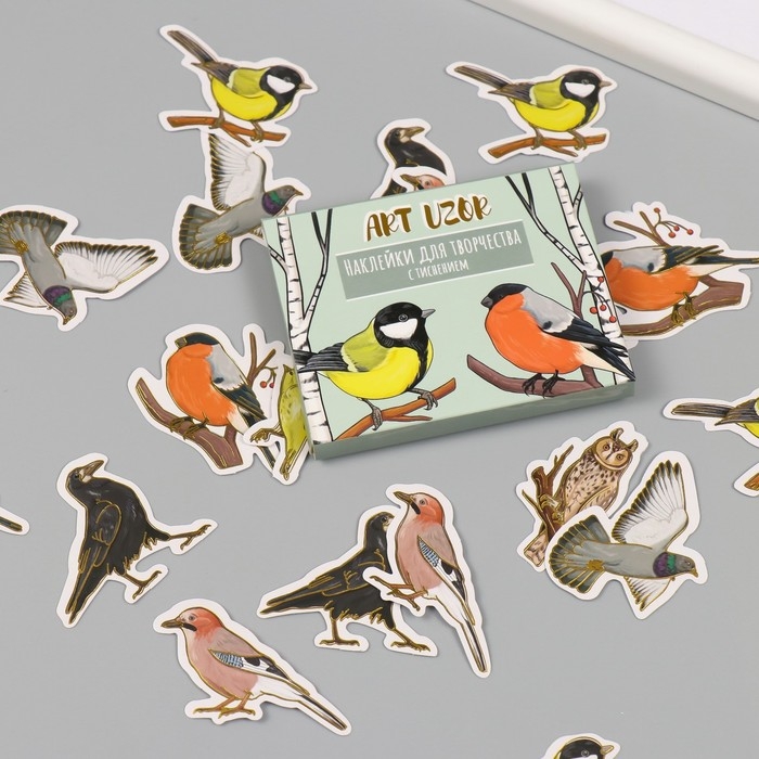 Наклейки для творчества Наклейки для творчества "Городские и лесные птицы" тиснение золото набор 48 шт 9х7х0,8 см