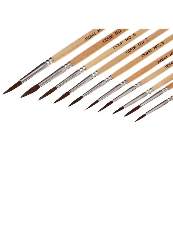 Набор кистей для рисования, пони, 10 штук: № 1, 2, 3, 4, 5, 6, 7, 8, 9, 10, круглые, деревянная ручка, международный размер