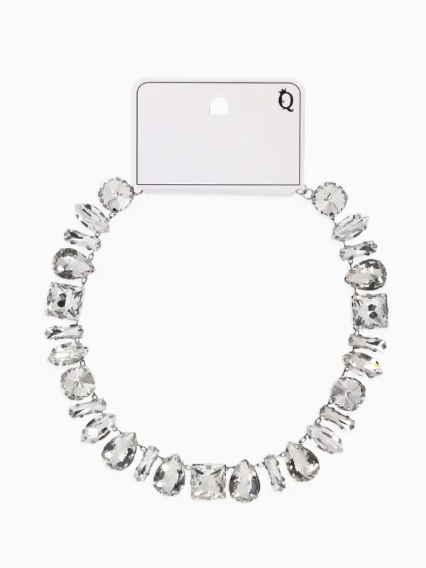 Колье &laquo;Драгоценность&raquo;, геометрия, белое в серебре, 32 см