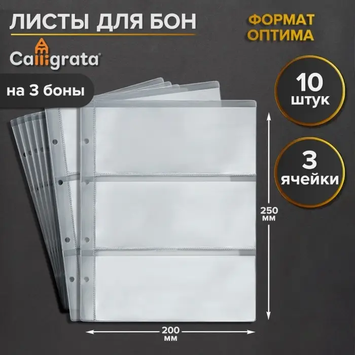 Набор листов для бон, формат &laquo;Оптима&raquo;, 10 листов 200&times;250 мм, на 3 боны