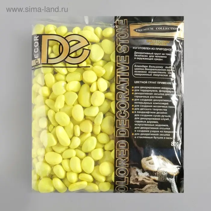 Грунт декоративный флуоресцентный DECOR DE, фр. 8-12 мм, лимонный, 800 г