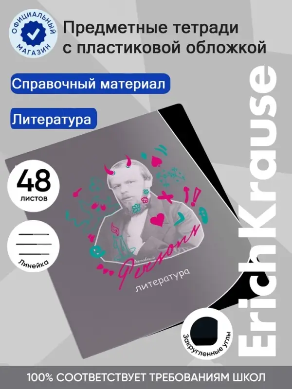 Предметная тетрадь по литературе ErichKrause. Persons, 48 листов, в линейку, со справочным материалом, пластиковая обложка