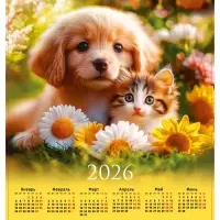Календарь 2026 &laquo;Щенок с котёнком&raquo;, А2