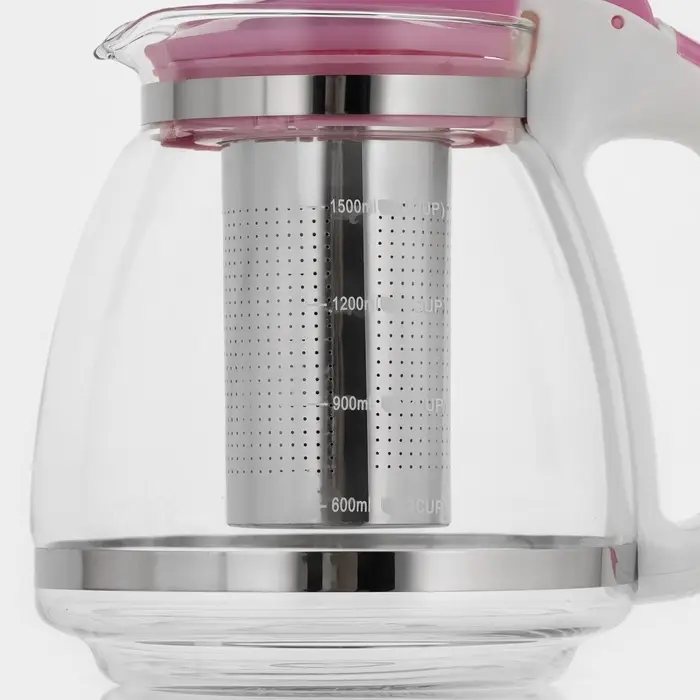 Заварочный чайник, 1.5 л, с металлическим ситом, стекло, МИКС