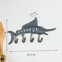 Крючки настенные &laquo;Осётр&raquo;, ключница декоративная, чугун, 25.5&times;11&times;1.5 см