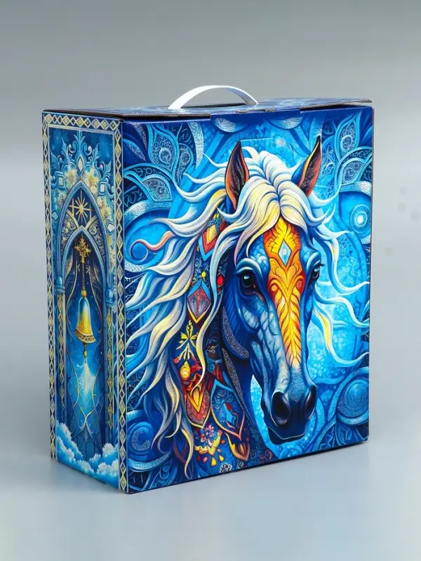 Подарочная коробка, Новогодняя с пластиковой ручкой Подарочная коробка, Новогодняя с пластиковой ручкой "Морозные узоры"28,5 х 14 х 33 см