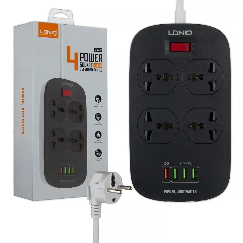 Сетевой фильтр на 4 розетки + 4USB SC4407 EU LDNIO черный Сетевой фильтр на 4 розетки + 4USB SC4407 EU LDNIO черный