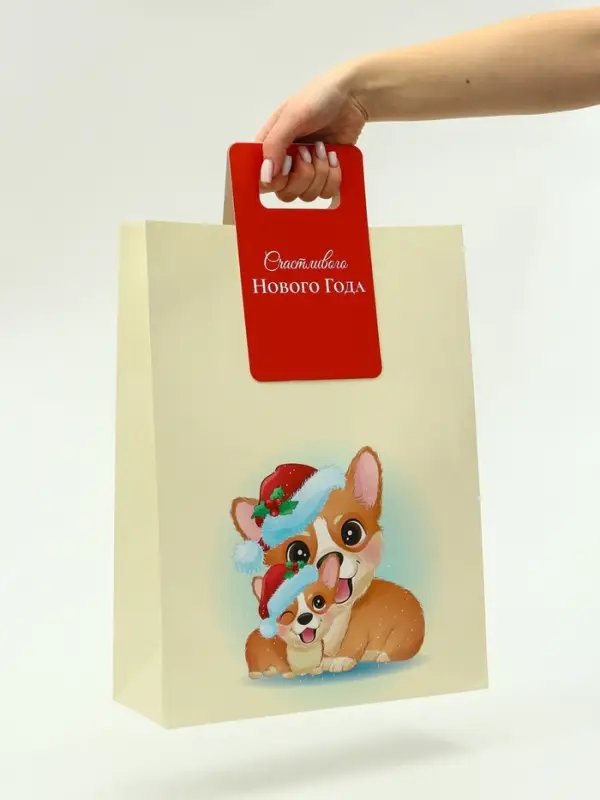Пакет подарочный с вырубной ручкой «Корги» 30×40×12 см см, красный Пакет подарочный с вырубной ручкой «Корги» 30×40×12 см см, красный