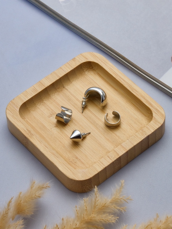 Набор серьги и каффы 4 шт. «Фигуры» объёмные, цвет серебро