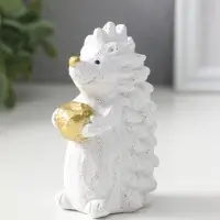 Фигурка полистоун &laquo;Ёжик с яблоком&raquo;, белый с золотом, 5&times;8&times;10.8 см