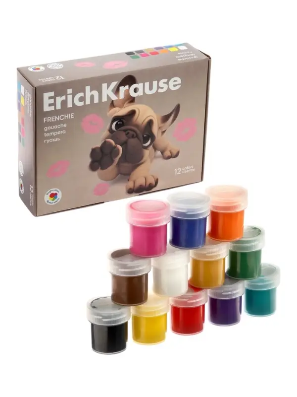 Гуашь 12 цветов ErichKrause Frenchie, 17 мл