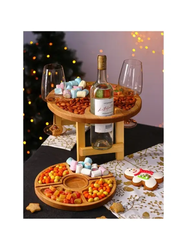 Подарочный набор посуды Adelica &laquo;Винный&raquo;, столик для вина d=32 см, менажница d=25 см, подсвечник d=8 см, дерево берёза