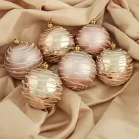 Ёлочные игрушки &laquo;Жемчужный орион&raquo;, шары новогодние, d=8 см, набор 6 шт., розовый/золотистый