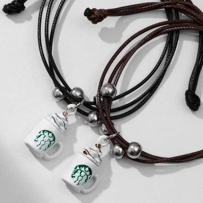 Браслеты парные «Неразлучники» кружки с кофе, цвет чёрно-коричневый, 8 см