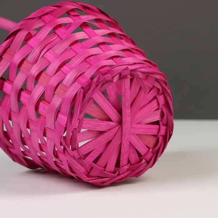 Корзина плетёная для хранения, 13&times;13&times;9.5 см, ручка h=18.5 см, бамбуковая, розовая