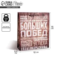 Пакет подарочный ламинированный, упаковка, «Больших побед», S 12 х 15 х 5.5 см