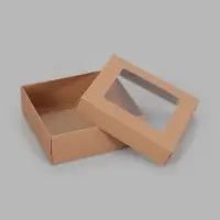 Коробка складная крышка-дно с окном, 15&times;15&times;5 см, крафт