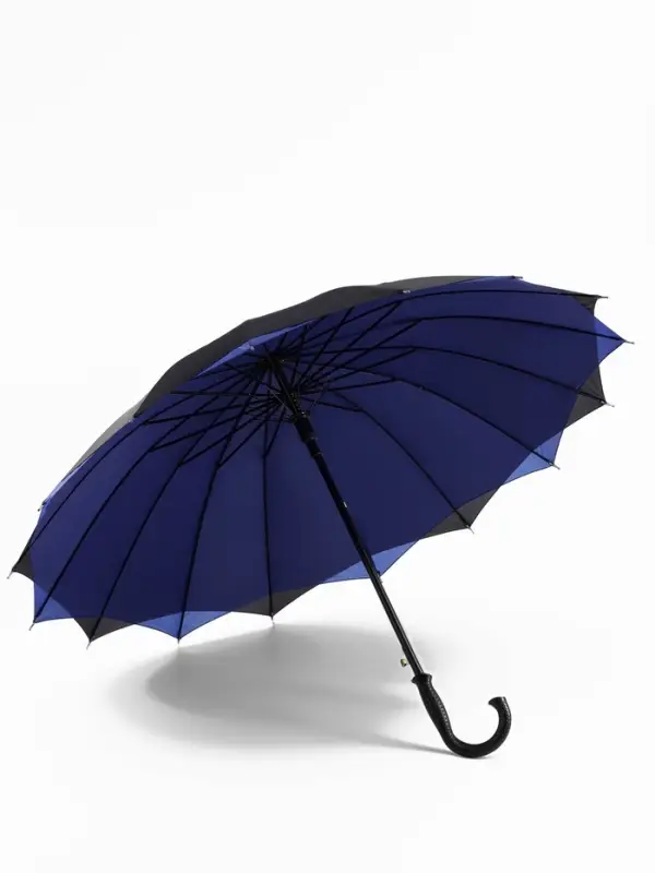 Зонт - трость полуавтоматический &laquo;Однотонный&raquo;, двухслойный, 16 спиц, R=52/60 см, d=104 см, чёрный, синий