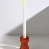 Подсвечник стекло на 1 свечу "Арки и полоски" оранж d=2,2 и 4,5 см 7х7х9,3 см