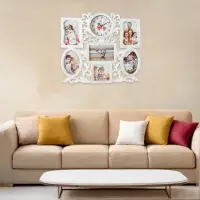 Фоторамка - коллаж на 6 фото с часами настенными Family, бесшумные, 45&times;37 см, d=11.5 см