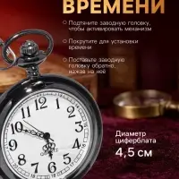 Часы карманные &laquo;Классика&raquo;, кварцевые, длина цепочки 40 см, циферблат d=4.5 см, под гравировку