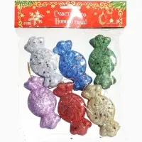 Ёлочные игрушки 6 шт. &laquo;Конфеты с блёстками&raquo; 3.5&times;7.5 см, МИКС