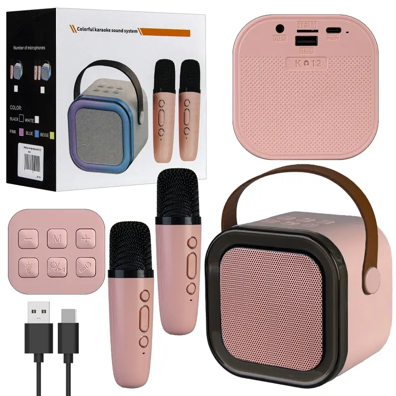 Портативная акустика с 2 микрофонами K12 Розовая (40шт/кор)