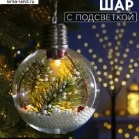 Ёлочный шар &laquo;Ветка ели&raquo;, 1 LED, от батареек, свечение тёплое белое