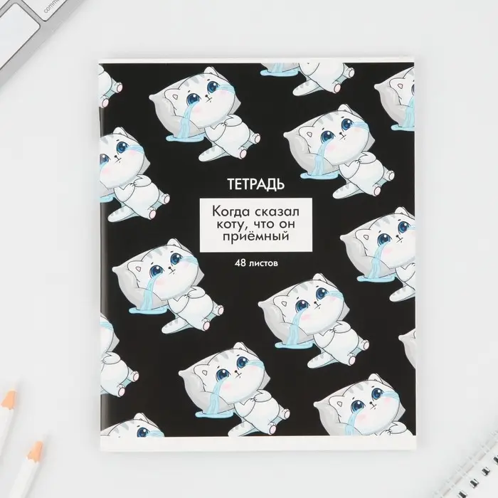 Тетрадь в клетку, 48 л., А5, на скрепке, блок №1 «Котики приколы» МИКС Тетрадь в клетку, 48 л., А5, на скрепке, блок №1 «Котики приколы» МИКС